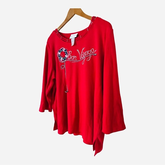 Alfred Dunner Red Bon Voyage Embroidered 3/4 Sleeve Top XL - Picture 4 of 8